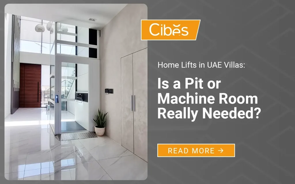 Home lift installed in a UAE villa showing a no pit and no machine room home lift solution.