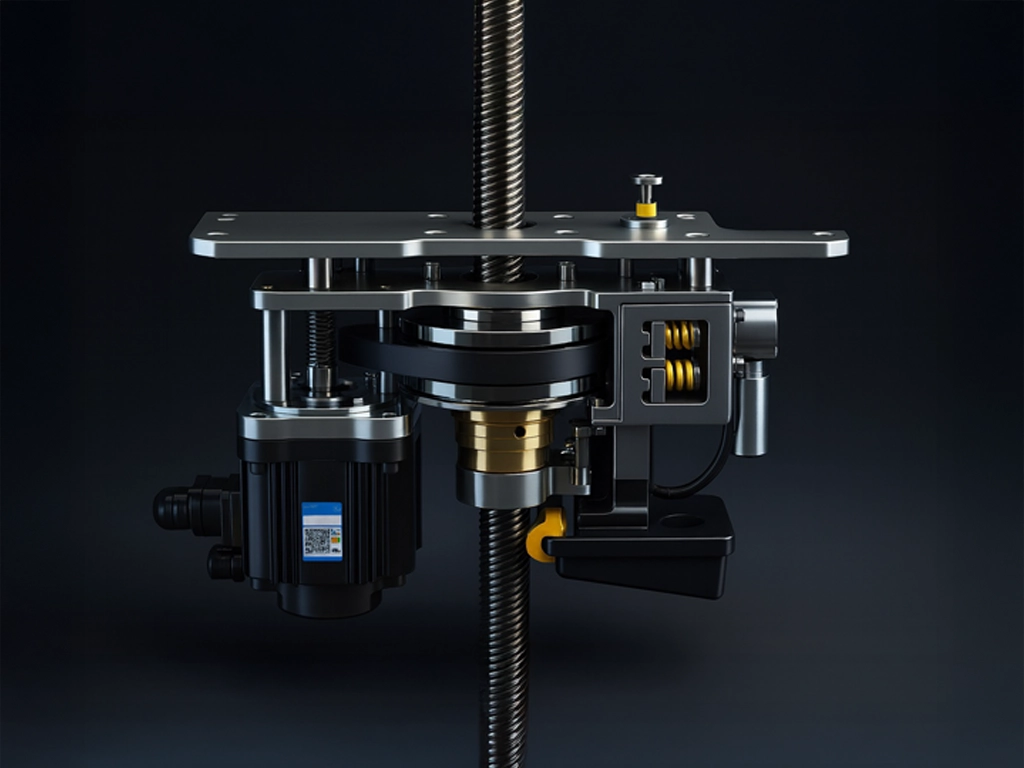 Screw-driven lift mechanism of the Cibes Air 2 platform lift, featuring a compact motor and precision drive system for smooth vertical movement.