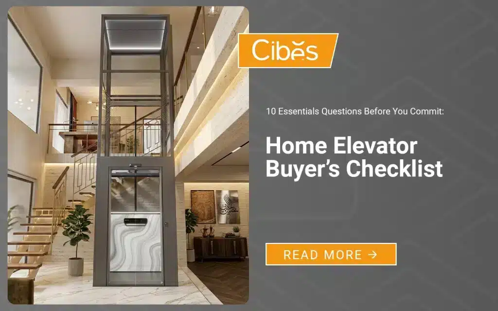 Modern glass home elevator installed in a luxury villa with panoramic shaft and staircase design.